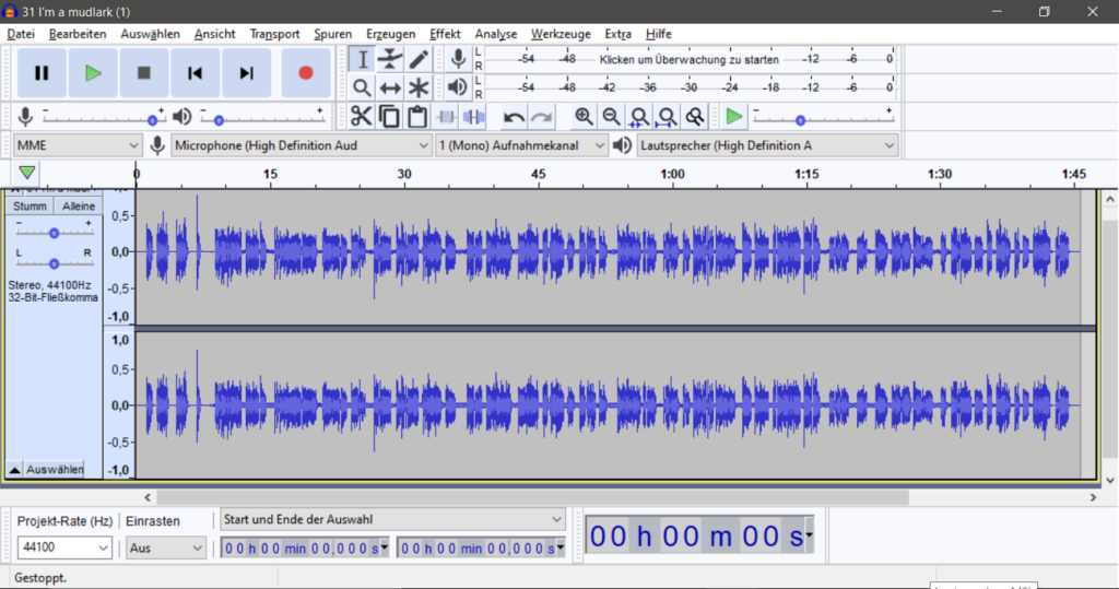 Oberfläche von Audacity